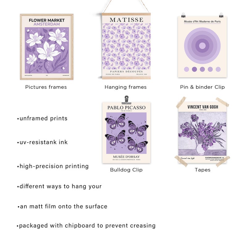 KONGSY Purple Wall Art Prints Set of 9, Lavender Abstract Matisse Exhibition Posters, Light Purple Wall Decor, Aesthetic Pictures Room Decor for Teen Girls Dorm, Bedroom - Image 3